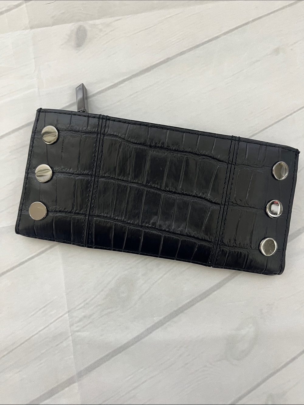 Hammitt Black Croc-Embossed Snap Wallet